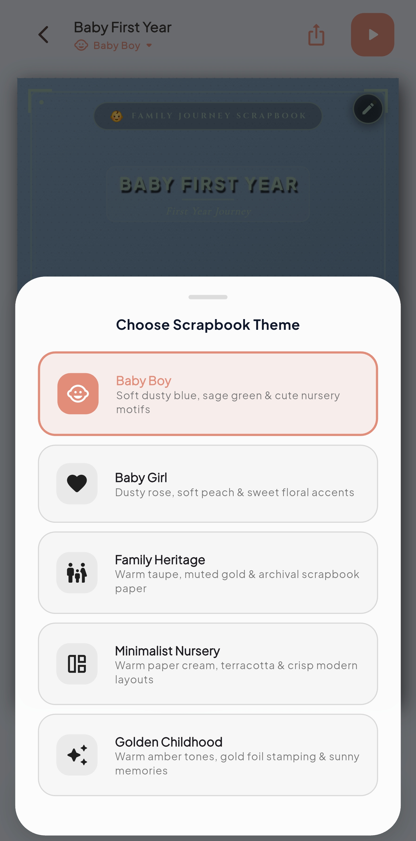 Curated Baby Photobook Themes